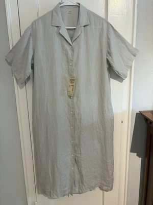 Vestido Camisa Muji 100% Lino Cambio Talla S Bolsillos Relajado Lagenlook Gris Plateado Nuevo con Etiquetas Foto 1 de 4