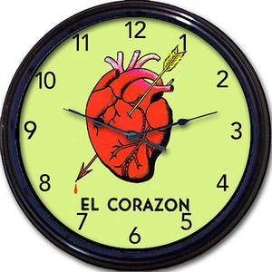 Heart Lottery card El Corazon Loteria Mexico Wall Clock Day of the Dead New 10" - Picture 1 of 1