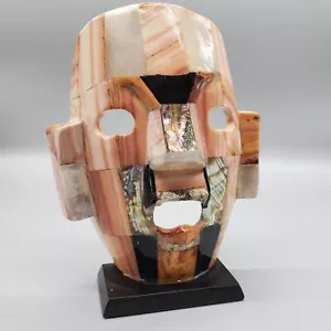 Vintage Mexican Aztec/Mayan Stone Burial Death Mask Onyx Abalone 8" - Picture 1 of 7