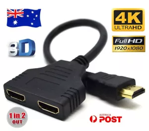 HDMI Male To Dual Female 1 in 2 out Splitter Adapter Cable 4K For HDTV LCD TV AU - Picture 1 of 2