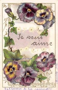 Cpa Gaufree Embossed I Love You Glitter Flowers - Picture 1 of 2