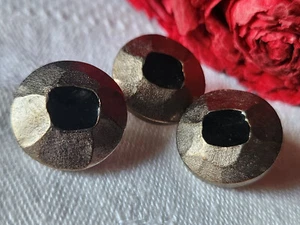 Trio boutons vintage en métal argenté facette noir pied  1,7 cm ref 2350 - Picture 1 of 4