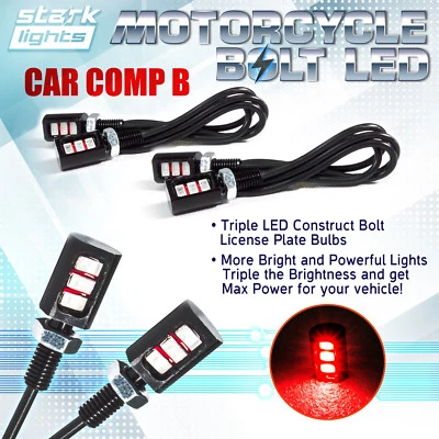 4x Motorcycle Screw 3SMD LED Bolt Lamp Car License Plate Turn Signal Light RED E - Image 1 of 4