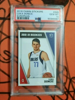 Luka Dončić 2018-19 panini stickers #428 ROOKIE PSA 10 GEM MT EUROPEAN  - Image 1 of 2