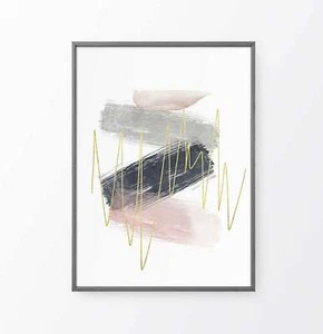Watercolor Abstract Neutral Pink Gray Navy Blue Minimalist Wall Art Print - Picture 1 of 5