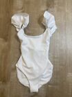 Londre One Piece Swimsuit Small White Ruffle Shoulder Minimalist MSRP $168 NWT