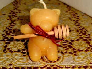 HONEY BEAR CANDLE wIth HONEY SERVING WAND wooden 1.75  x 1.5 x 3"  (office 1) - Picture 1 of 2
