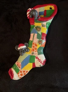 Vintage Carol Rardon Chalkware Calico Weihnachtsstrumpf Maus Wandbehang - Bild 1 von 5