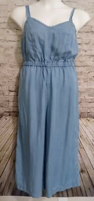 Maurices Rayon Chambray Sleeveless Romper Crop Pants Wide Leg Medium - Image 1 of 4