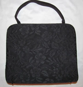 50er Box Style Brokat Floral All Black Gothic Pin Up Umhängetasche Beerdigung Handtasche * - Bild 1 von 7