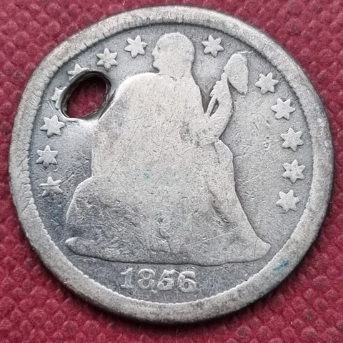1856 O Seated Liberty Dime 10c Circulated Holed #31180 Cover