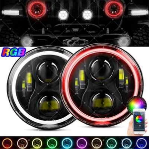 2x 7inch RGB LED Headlights Halo DRL Combo For Jeep Wrangler JK TJ LJ 97-18 Set - Picture 1 of 12