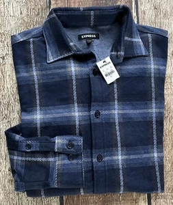 EXPRESS SOFT TOUCH PLAID FLANNEL SHIRT BLUE MENS MEDIUM NEW WITH TAGS - Picture 1 of 9