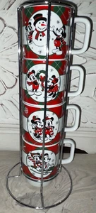 Disney Mickey & Minnie Mouse Tema Navidad Apilable Taza Torre 4 Tazas ~ Nuevo - Imagen 1 de 3