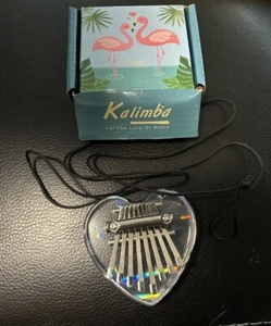 Mini Kalimba With Box And Necklace Holographic Clear Base 8 Keys - Picture 1 of 1