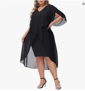 Hanna Nikole Ruffle 3/4 Sleeve Wedding Guest High Low Hem Dress (Black, 20W) - Picture 1 of 5