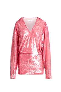 The Attico Gael Mini Abito Drappeggiato Paillettes Crepe Rosa Taglia 36 - Foto 1 di 9