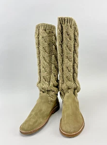 Anthropologie Miss Albright Philadelphia Loden Suede Cable knit Boots Sz 8 ½ 39 - Picture 1 of 10