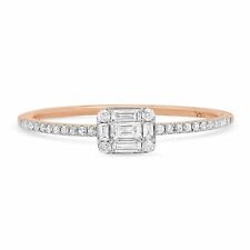 0.22Ct 14K Rose Gold Baguette Cut Diamond Dainty Right Hand Band Ring Minimalist