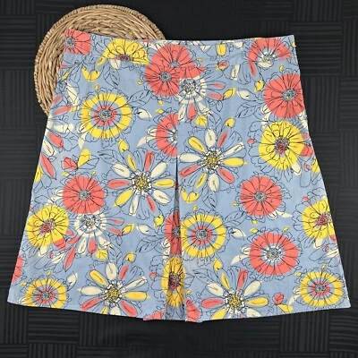 Falda Merona para mujer talla 18 azul floral brillante colorida 100 % algodón plisada línea A Foto 1 de 4