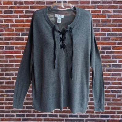 Top tejido Magaschoni para mujer talla L mangas largas con cordones frente mezcla de cachemir Foto 1 de 4