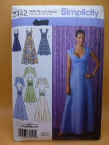 U/C SIMPLICITY 2442 MISSES' SZ 14-22 PARTY-EVENING DRESSES BOLERO SEWING PATTERN - Picture 1 of 2