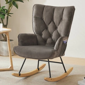 Upholstered Rocking Accent Chair Upholstered Glider Chair with High Backrest - Picture 1 of 32