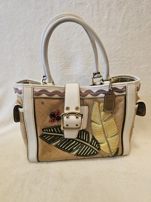 Bolso De Colección Coach 4439 Edición Limitada Dama Hoja de Insecto Arpillera Paja Tejido Cuero Leer Foto 1 de 4