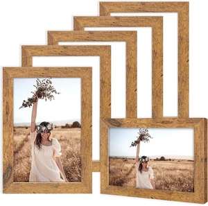 6PC Picture Frames Photo Collage for Wall Decor or Table Top, MDF, Walnut Brown - Picture 1 of 14