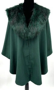 Mantello donna Adrienne Landau pelliccia sintetica collo rimovibile taglia M/L verde finta lana - Foto 1 di 9