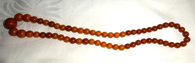 ALTE BERNSTEINKETTE IMITAT KUGELN COLLIER BUTTERSCOTCH HONIG BAKELIT CATALIN 83g - Bild 1 von 4