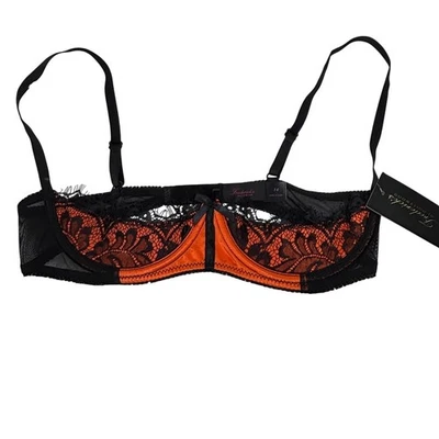 Sujetador Frederick's of Hollywood Balconette de Encaje Nuevo con Etiquetas 14 Negro Naranja Lencería Sexy Foto 1 de 4