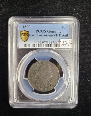 1800 DRAPED BUST LARGE CENT- Exc. Corrosion- PCGS VF Detail - Image 1 of 2