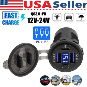 12V-24V PD+QC3.0 Doble USB Coche Cargador Rápido Toma de corriente Toma de corriente Voltímetro LED - Imagen 1 de 11