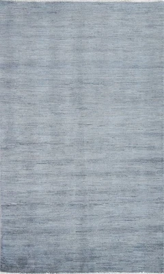 Contemporain Bleu Laine Accent Tapis 4x6 Moderne Noués à la Main Oriental Rayure - Image 1 of 4