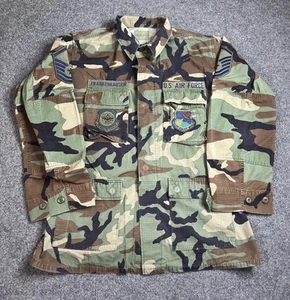 US Air Force Issue Woodland Camo Badged Combat Shirt Size Medium/Regular VTG - Picture 1 of 9