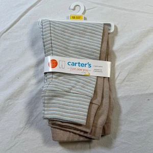 Carter's Baby Hosen 12 Monate blau hellbraun gestreift Baumwolle 2er Pack - Bild 1 von 3