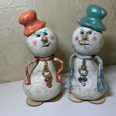 altered art CHRISTMAS 2pc SNOWMEN vintage Look OOAK Mixed Media SheShe whimsy - Image 1 of 4