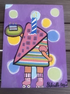 Kawaii Regenbogen Tortenscheibe auf Roller Blades Acrylmalerei - Bild 1 von 2