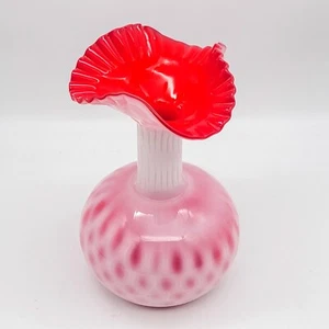 VTG Italian Empoli Cased Lattice Pattern Ruffled Glass Vase 1980s - Picture 1 of 21