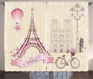Kiss Curtains Floral Paris Symbol Eiffel Window Drapes 2 Panel Set 108x84 Inches - Picture 1 of 2