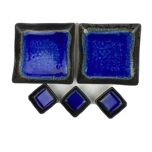 2 Sushi Salatteller 7" Blau 3 Beilagen Schüsseln 2,75" 5 Stück Set - Bild 1 von 8