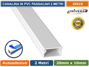 10 PEZZI CANALINA PASSACAVI CON BIADESIVO IN PVC BIANCO LUNGHEZZA 2 MT 20X10MM - Foto 1 di 2