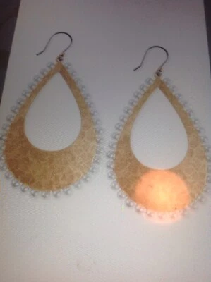 Lucky Brand Gold Tone Imitation Pearl Hanging Beaded Sculptured Drop Earrings - Image 1 of 4