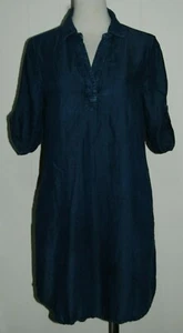Andrea Jovine Blue Jean Denim Chambray V Neck Roll Tab Sleeves Shirt Dress XS - Picture 1 of 3