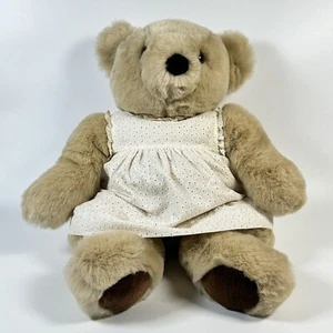 Mervyns FLOPPY FRIENDS Tan Bear Plush White Dress Vintage 24" Stuffed Teddy - Picture 1 of 8