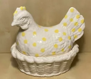 Bordallo Pinheiro de Portugal - Pollo Gallina y Nido Amarillo Lunares Patrón RARO - Imagen 1 de 10