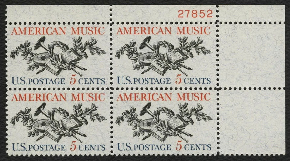 #1252 5c American Music, Plate Block [27852 UR] Mint **ANY 5=FREE SHIPPING** - Image 1 of 1