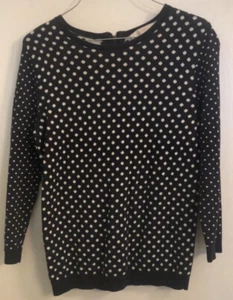 LOFT Damenpullover marineblau und weiß gepunktet 3/4-Ärmel Rundhalsausschnitt Größe Small - Bild 1 von 5