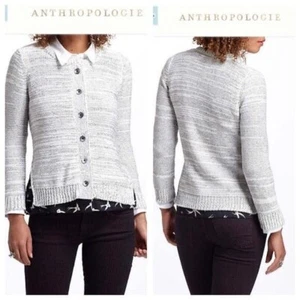 ANTHROPOLOGIE FIELD FLOWER Ruffle Bird Shirting Cardigan MEDIUM Sweater Top A6 - Picture 1 of 8